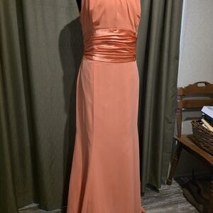 David's Bridal Coral Satin-Waist Maxi Dress